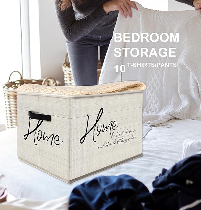 FDHSPAAM Inspirational Home Storage Bins Box with Handles, Home Decor Gifts for Housewarming, Family Gifts Collapsible Fabric Storage Basket Box Organizer for Bedroom Bathroom Clothes Toys Books