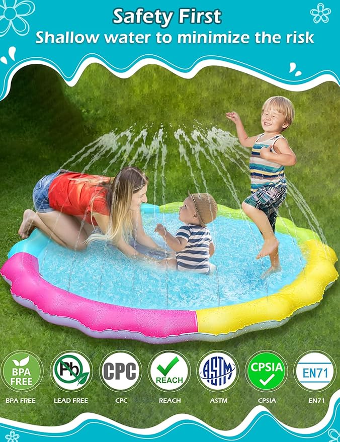 Jasonwell Splash Pad Sprinkler for Kids Splash Play Mat Outdoor Water Toys Inflatable Splash Pad Baby Toddler Pool Boys Girls Children Outside Backyard Dog Sprinkler Pool Age 1 2 3 4 5 6 7 8 9 XL