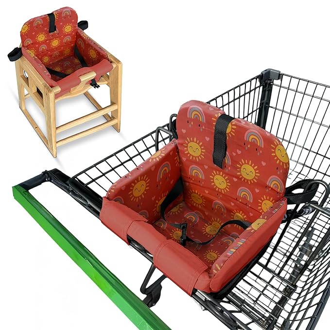 Shopping Cart Seat Cover for Baby, High Chair & Grocery Seat Protector, Padded Chair Covers for Restaurant Seats, Unisex Machine Washable Grocery Cart Liner & Swing Insert – Sun & Rainbows