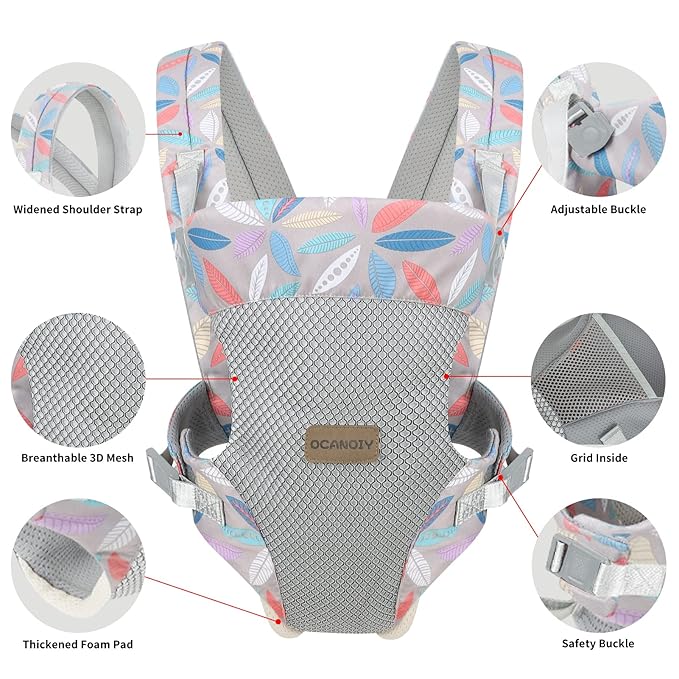 Ocanoiy Baby Wraps Carrier, Ergonomic Baby Carrier Newborn to Toddler, Cozy Baby Front and Back Carrier for 7-45lbs (Leaf)