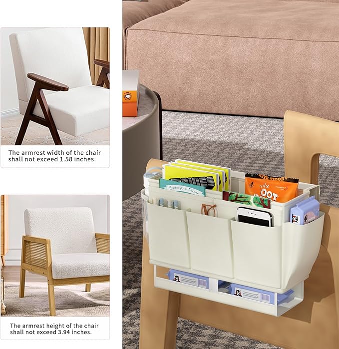 Bedside Caddy Bedside Organizer,Bed Caddy with 11 Pockets and Power Strip Holder,Versatile Bedside Storage Caddy for Home,Dorm,Bunk,Hospital,Crib Bed (White)