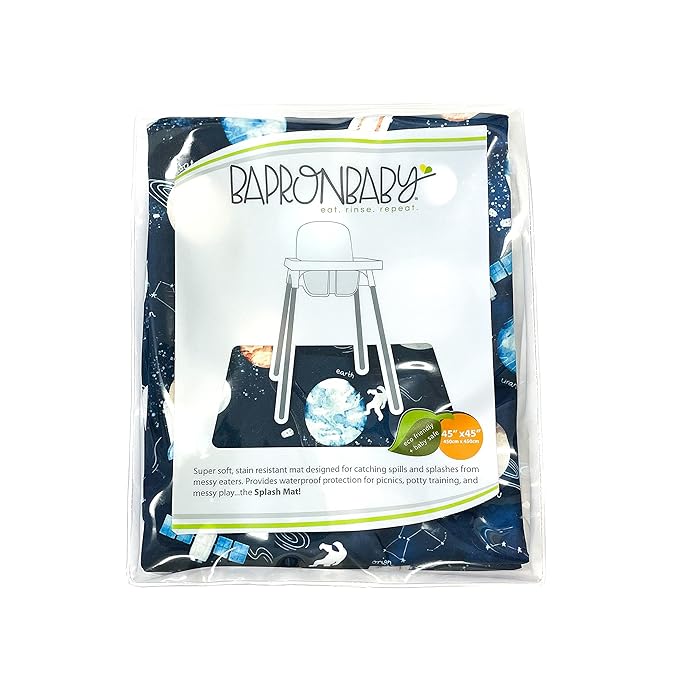 BapronBaby Outer Space Splash Mat - Waterproof Catch-All for Under High Chairs, Floors, Tables, Playtime or Arts & Crafts - Machine Washable - 45" x 45”
