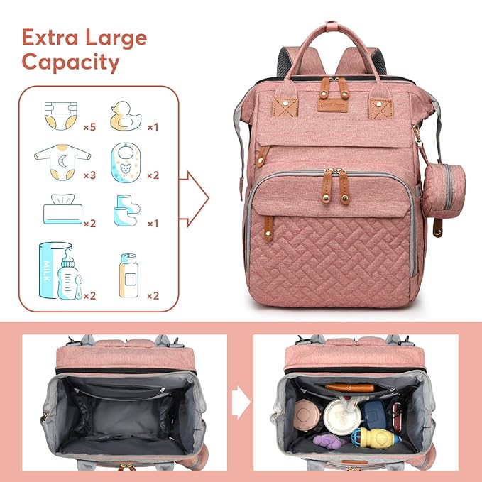 JKJRJJ Diaper Bag Backpack with Changing Station, Large Diaper Bag For Boys And Girls, Multifunctional Waterproof Travel Diaper Backpack, Baby Bag with USB Charging Port for Moms Dads,pink