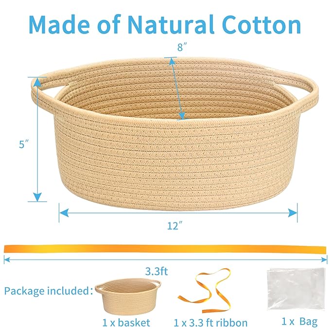 ABenkle Small Woven Easter Basket with Handle, 12x8x5 inches, Durable Storage Basket, Gift Wrap Ready with Ribbon