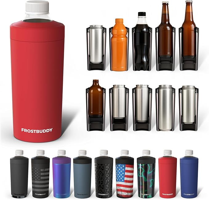 Frost Buddy Universal Buddy XL Can Cooler Fits 12-ounce, 16-ounce, 20-ounce, and 24-ounce Cans and Bottles - Keep Your Drinks Refreshingly Chilled for over 12 hours (Crimson)