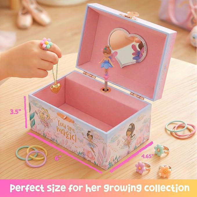 Giggle & Honey Musical Fairy Jewelry Box for Girls - Kids Music Box with Spinning Fairy and Mirror, Princess Birthday Gifts for Little Girls, Childrens Jewelry Boxes for Ages 3-10 - 6 x 4.7 x 3.5 in