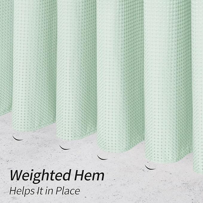 MitoVilla Green Waffle Fabric Shower Curtain, Heavy Waffle Weave Textured Shower Curtains for Modern Luxury Bathroom Decor, Weighted Hotel Spa Shower Curtain, 72 x 72, Mint Green