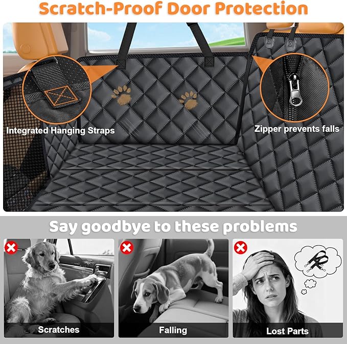URPOWER XL Dog Backseat Extender for Full-Size Crew Cab Truck - Hard Bottom Dog Car Seat Cover with 1PC Leak-Proof Pee Pad, Waterproof Dog Hammock Pet Rear Seat Protector for F150 / Silverado