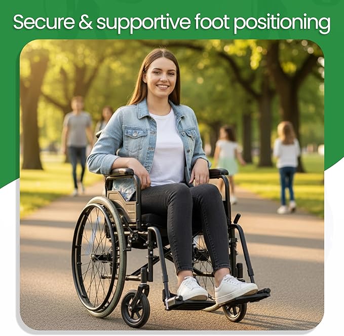 Healthline Wheelchair Swingaway Legrest Footplates with Heel Loops – Pair (Black) – Fits Select Standard Wheelchairs – Adjustable Length 16.5"–20.5" – Check Compatibility Before Ordering