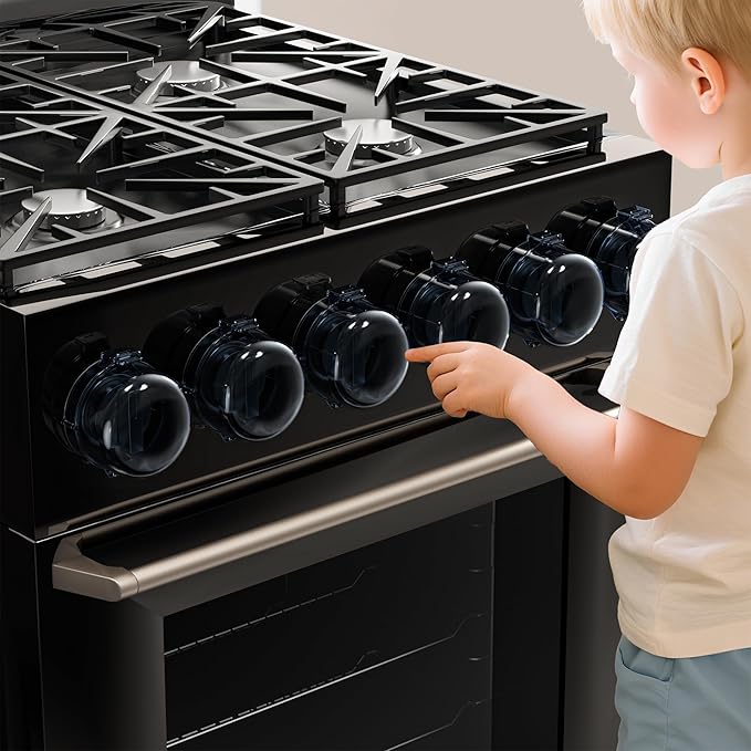 Upgraded Gas Stove Knob Covers Locks for Child and Kids Safety, Universal Size Gas Stove Knob Cover with 3M Adhesive, Baby Proof Prevent Accidental -4 Pack