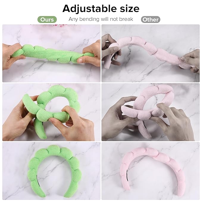 2 Count Hairband, Set of 2 - Thick, Soft, Plush, Absorbent Terry Cloth Spa Headbands for Washing Face or Facial - Puffy Makeup Headbands for Face Washing, Mask, Skin Treatment