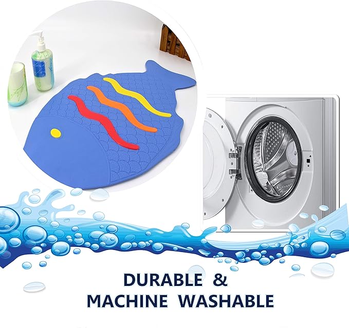 SafeLand Patented Non-Slip Bath, Tub, Baby Mat, TPR Material, Eco-Friendly, Non-PVC, Color Combo, Machine Washable, No-Odor, with Powerful Gripping Suction Cups, Rainbow Fish (16"x27")