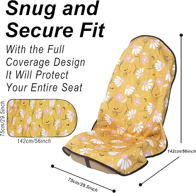 LoyaGour Car Seat Cover Protector Front Seats,for Gym Workout,Running,Swimming,Beach and Hiking,Waterproof Sweat Towel Bucket Seat Covers for Cars SUV Trucks (Chamomile and Yellow, 2Pcs)