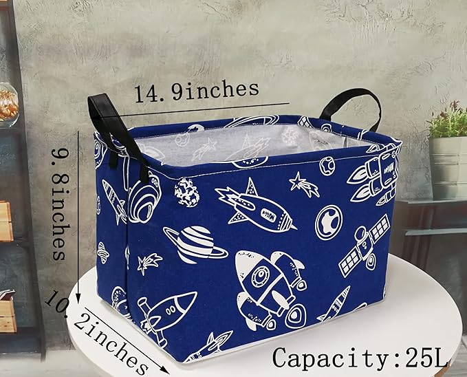 DUYIY Rectangle Gift Storage Basket Home Shelf Storage Basket Organizer Box Clothes Laundry Hamper Nursery Basket Laundry Basket with Handles (Spacecraft)