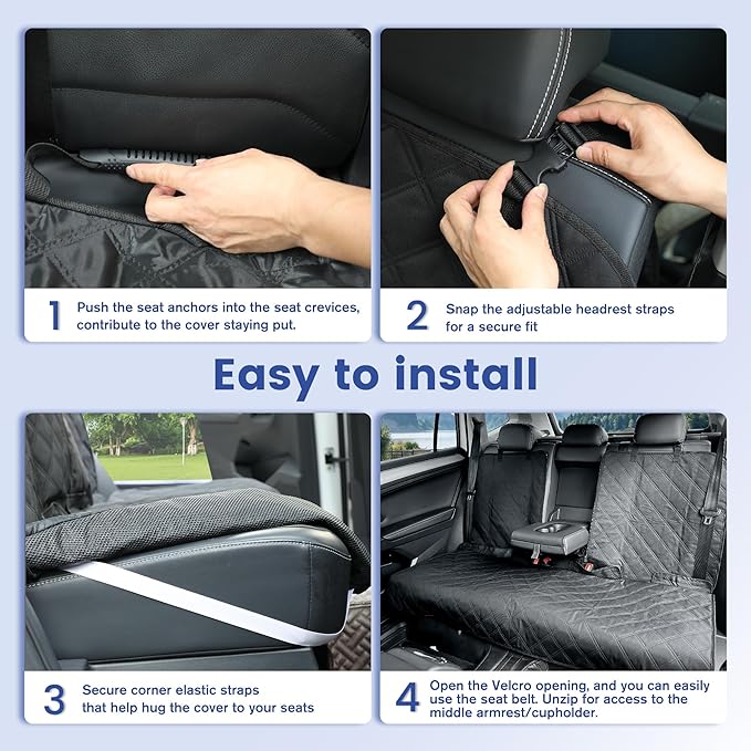 Back Seat Cover for Large SUVs/Trucks Rear Split Bench - Heavy-Duty 900D Waterproof Non-Slip Car Seat Protector for Messy Kids & Drooling Dogs, Easy Clean(Black)