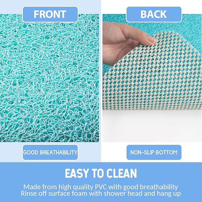 Hargiis Non-Slip Bathtub Mat, Anti Slip Shower Mat, Fast Drying Bathtub Mats, Foot Scrubber Mat, Anti Slip Mat for Tub, Floor, Bathroom, Kitchen, Home, Hotel (Turquoise Blue 40"×16")