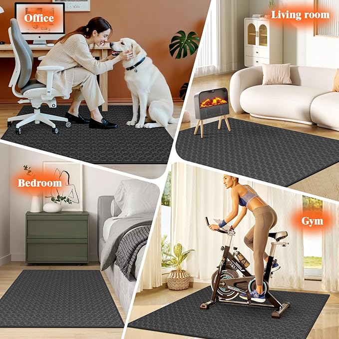 KMAT Office Chair Mat, 46x60in Heavy Duty Hardwood/Tile Floor Protector, Floor Mat Computer Desk Mat for Rolling Chairs, Work, Study, Office, Black