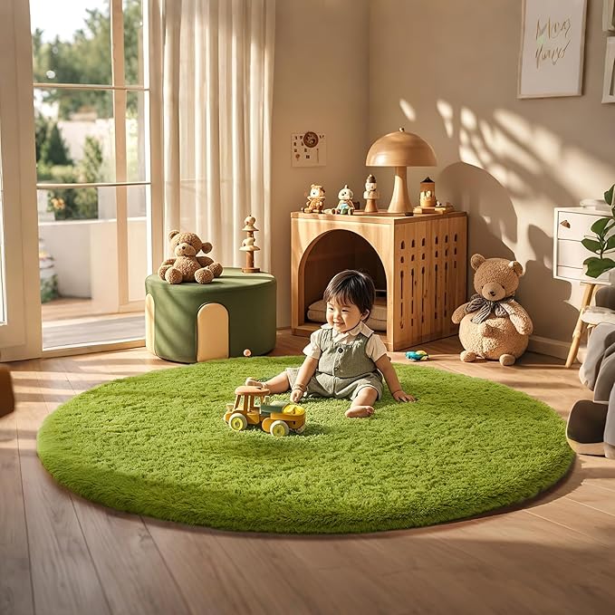 Ophanie Area Rugs for Bedroom Living Room,Color 7- Green,Size 6',Shape Round