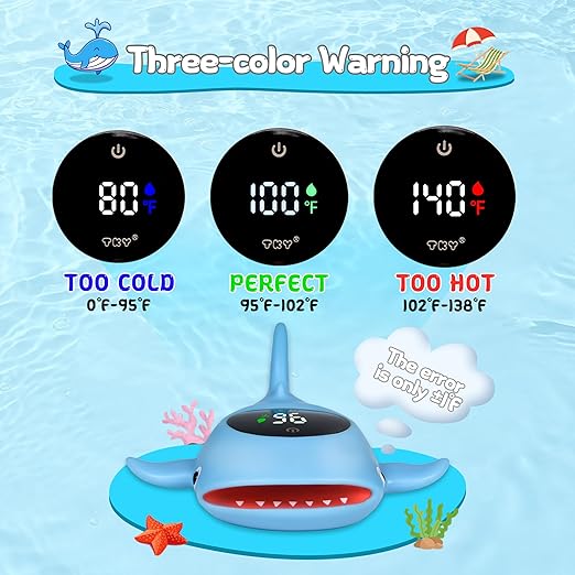 Baby Bath Thermometer with Floating Toys - Digital Water & Room Temperature Monitor, Rechargeable Thermometer with Alerts for Newborn Bath Essentials, Infant Safety