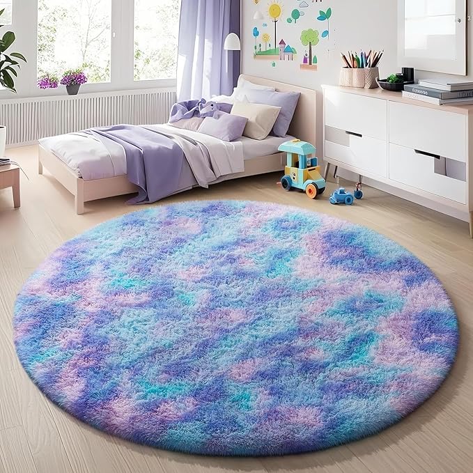 Ophanie Area Rugs for Bedroom Living Room,Color Rainbow Purple,Size 5',Shape Round