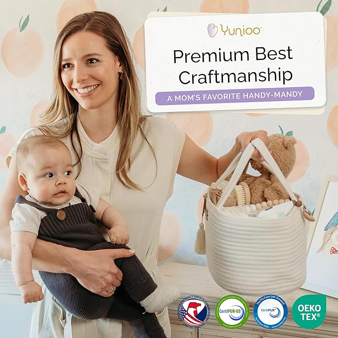 Yunioo Baby Diaper Caddy Organizer, Portable Nursery Storage Basket with Sturdy Handle Diaper Caddy Basket, Car Caddy for Diapers and Baby Wipes, Newborn Essentials