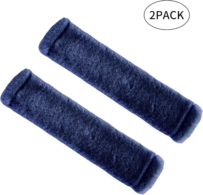 Amooca Soft Faux Fur Universal Fit Seatbelt Cover Car Truck SUV Airplane Seat Belt Shoulder Pad for Carmera Backpack Straps Neck Cushion Protector 2 Pack 10.5in Dark Blue