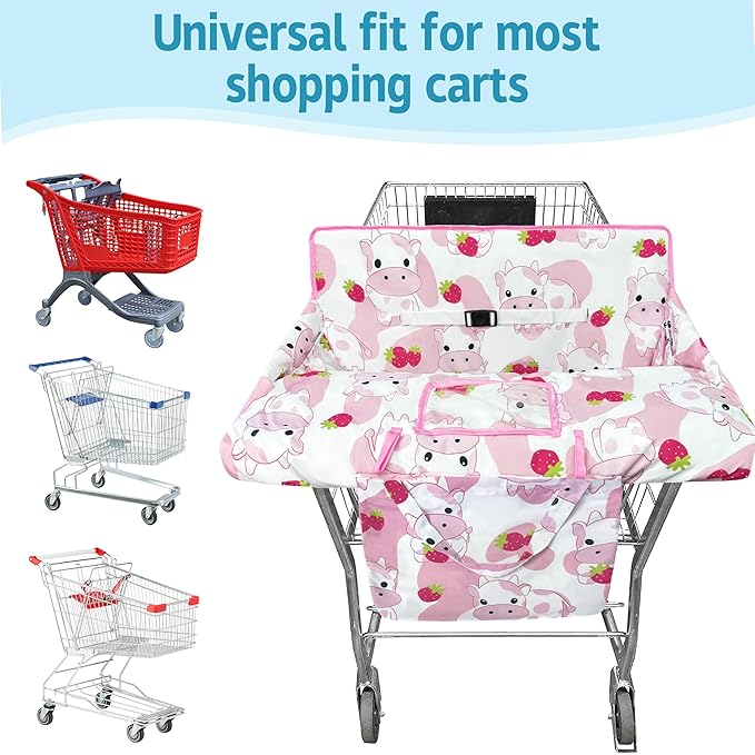Shopping Cart Cover for Baby,2-in-1 High Chair Cover Soft,Portable, and Machine Washable,Comfortable Cotton Seat Pad with Safety Harness and Portable Cloth Bag,Fits All Supermarkets and Restaurants