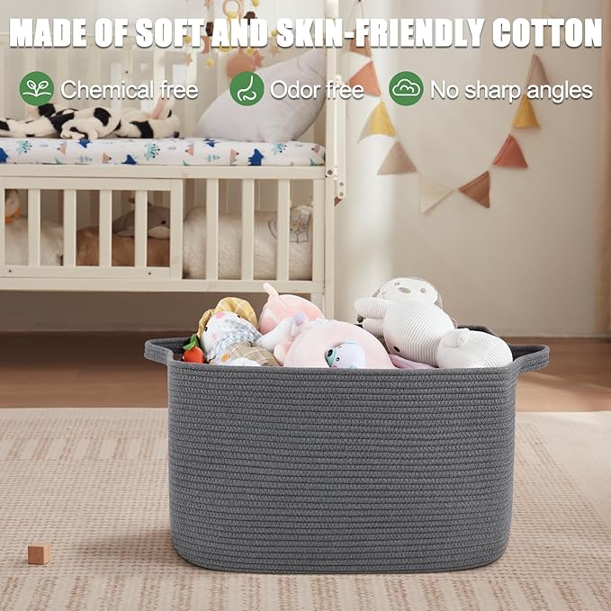 SIXDOVE 65L Large Storage Basket, Cotton Rope Woven Blanket Basket, Toy Storage for Baby Room, Living Room, Dark Grey