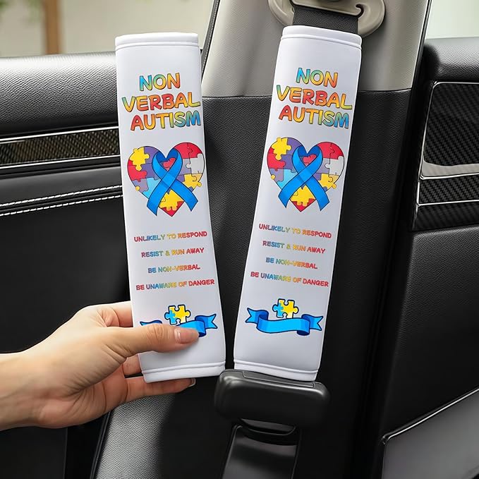 2 Pack Autism Belt Covers, Car Seat Belt Covers, Sensory Friendly Design for Special Needs People, Autism Support Gift for Family Travel
