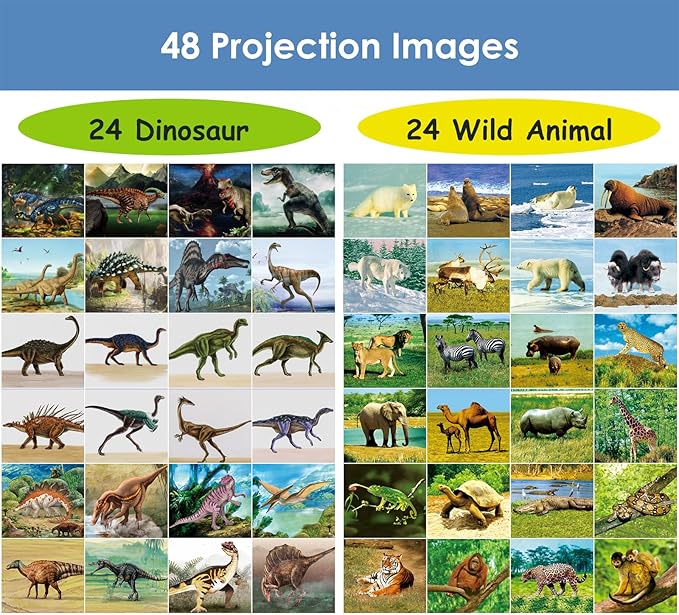 Pup Go 2 in 1 Dinosaur & Animal Torch and Projector Toy for Kids Ages 3 4 5 6 7 Years Old, Educational Learning Toys with 6 Discs 48 Images, Bedtime Night Light for Boys Girls Children (Dino+Animal)