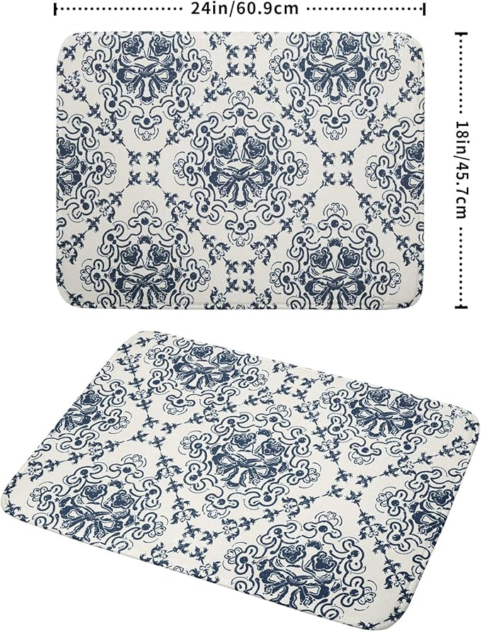 Bohemian Grey Retro Dish Drying Mat for Kitchen Counter,Boho Abstract Flower Art Drying Mat 18 x 24 Inch Microfiber Dish Drying Pad Dish Rack Pad Drainer Mat for Coffee Bar