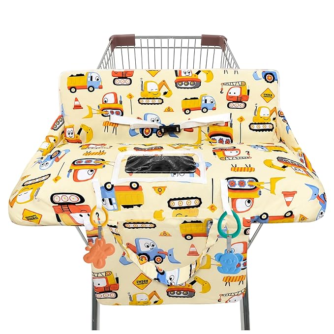 Shopping Cart Cover for Baby,2-in-1 High Chair Cover Soft,Portable, and Machine Washable,Comfortable Cotton Seat Pad with Safety Harness and Portable Cloth Bag,Fits All Supermarkets and Restaurants