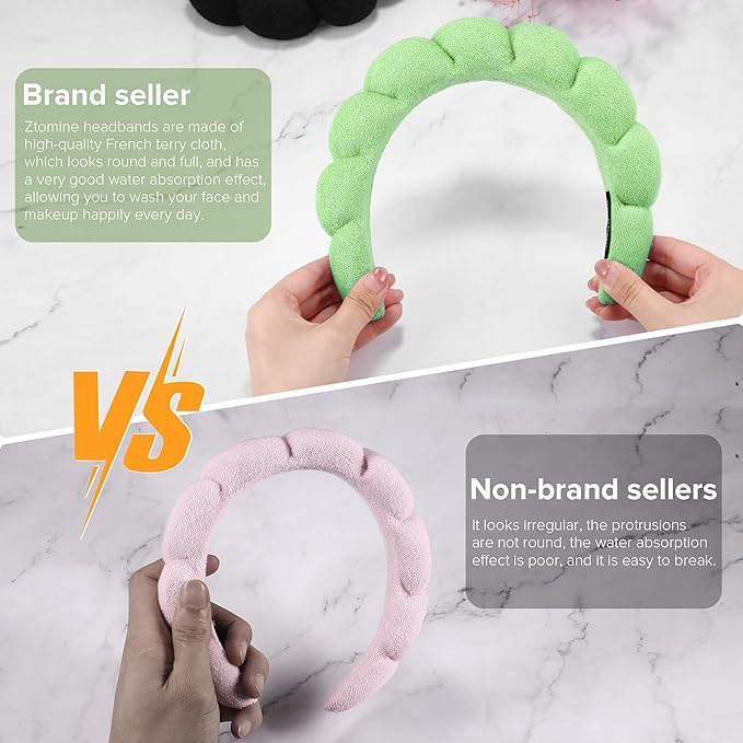 2 Count Hairband, Set of 2 - Thick, Soft, Plush, Absorbent Terry Cloth Spa Headbands for Washing Face or Facial - Puffy Makeup Headbands for Face Washing, Mask, Skin Treatment