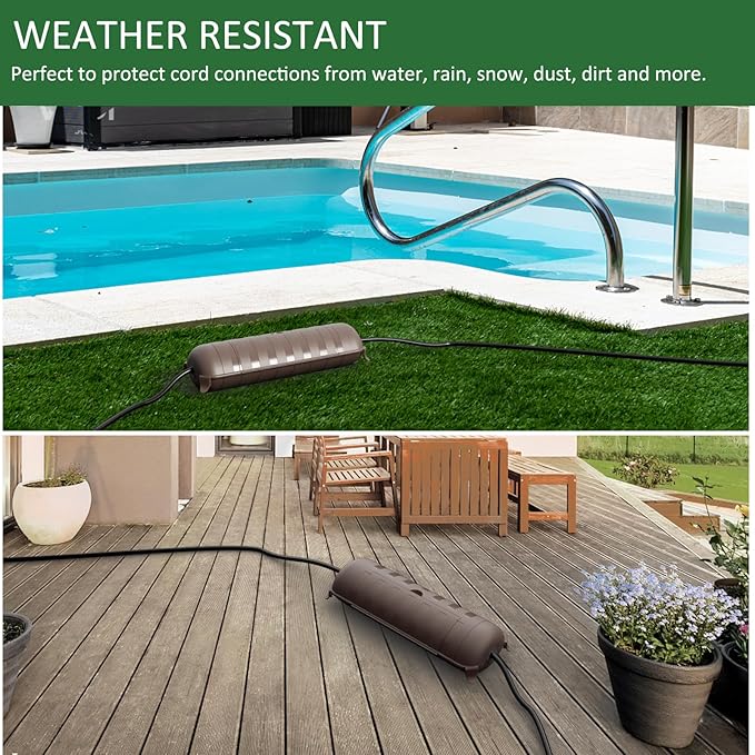Flemoon Outdoor Extension Cord Safety Cover with Waterproof Protector Seal, Weatherproof Electrical Connection Box, Brown