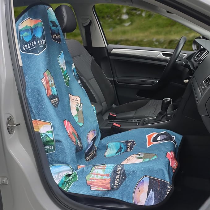 LoyaGour Car Seat Cover Protector Front Seats,for Gym Workout,Running,Swimming,Beach and Hiking,Waterproof Sweat Towel Bucket Seat Covers for Trucks SUV Jeep (National Parks, 1Pcs)