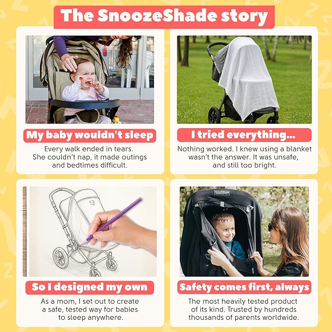SnoozeShade Plus Extra, Stroller Sun Shade, Mosquito Net for 6m+ Babies, Blocks 99% of UV (UPF 50+) Universal Fit Blackout Sleep Cover with Peekaboo Window, Breathable Mesh Canopy for Single Strollers