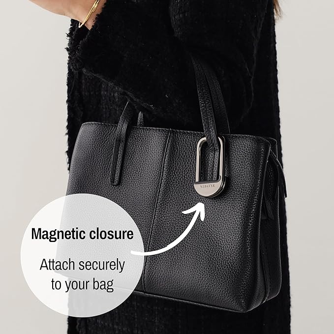 KLIPSTA FLIP Bag Hook - Newly Redesigned. Portable Purse Hanger for Table with Magnetic Closure - (Chrome Black)