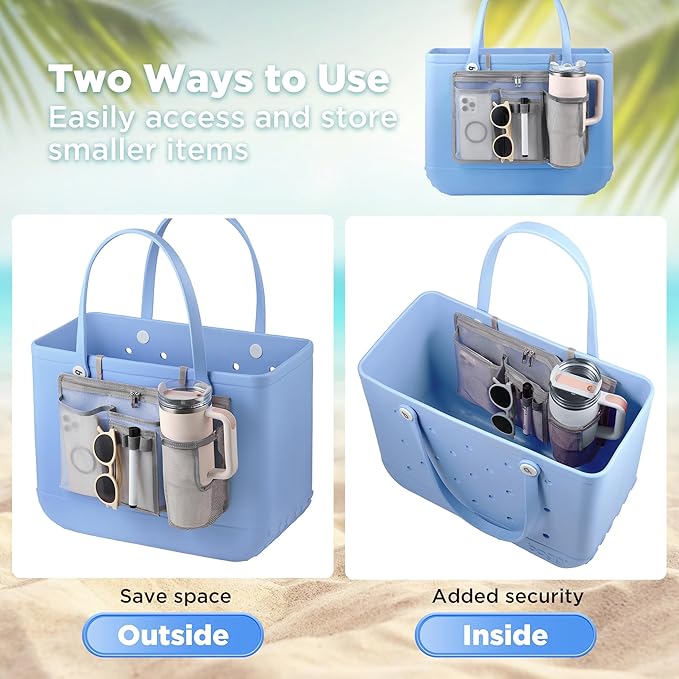 OUTXE Organizer Holder for Bogg Simple Modern Bag Accessories, Cup Phone Holder compatible with Stanley, Storage Mesh Divider Organizing Insert Pouch for XL Bog Beach Rubber Tote Bag, Gray