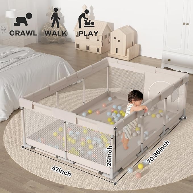 ZEEBABA Baby Playpen,71x47 inch Playpen for Babies and Toddlers, Play Pen for Kids, Play Pens for Babies and Toddlers for Apartment (Without mat)