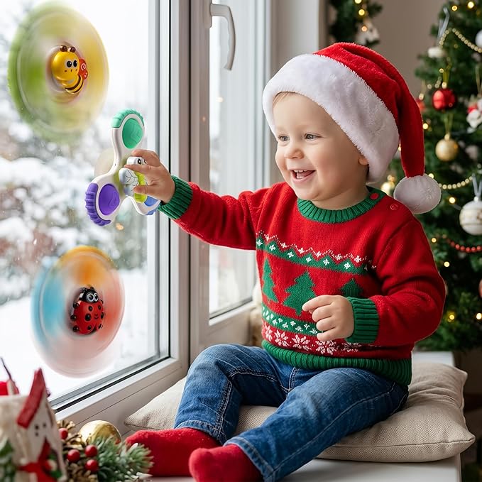 Baby Suction Cup Spinner Travel Toys for Kids Ages 1-3, Fidget Spinner Toys for 1 Year Old Boy Girl 12 Months, Sensory Bath Toy for Toddlers Infants Birthday