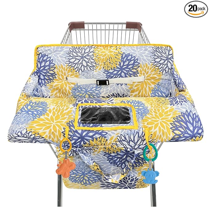Shopping Cart Cover for Baby,2-in-1 High Chair Cover Soft,Portable,and Machine Washable,Comfortable Cotton Seat Pad with Safety Harness and Portable Cloth Bag,Fits All Supermarkets and Restaurants