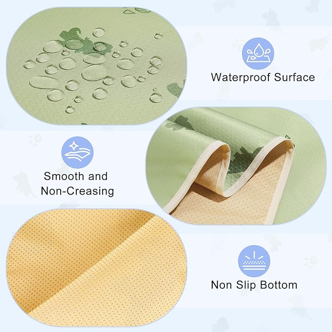 Basumee Splat Mat High Chair Mat Waterproof Baby Play Splat Mat for Under High Chair Food Catcher Highchair Mat for Floor Non Slip Bottom, Light Green Dinosaur, 51x51 Inches