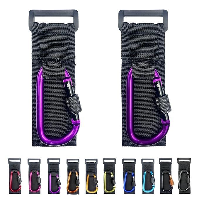 [Upgrade]Baby Stroller Hook with Locking, Carry 30 lbs per Stroller Clip, Baby Stroller Accessories & Car Seat Hook for Hanging Diaper Bag, Golf, Shopping and Pet Cart(2 Pcs + Nylon + Purple)
