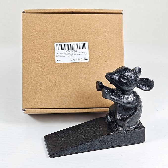 Earl Diamond Heavy Duty Cast Iron Cute Mouse Door Stops | Decorative Cute Animal Statue Metal Door Stopper Wedge, with Non-Slip Mat for Home Office Commercial