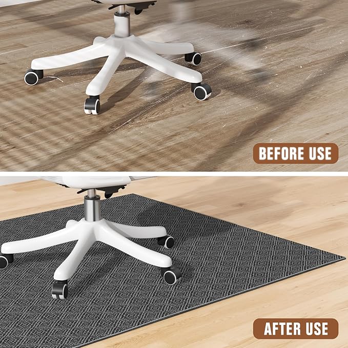KMAT Office Chair Mat, 45x53in Heavy Duty Hardwood/Tile Floor Protector, Floor Mat Computer Desk Mat for Rolling Chairs, Work, Study, Office, Black