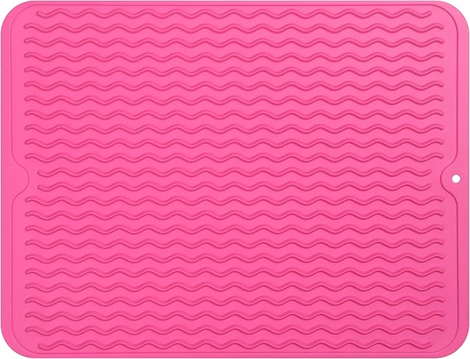 MicoYang Silicone Dish Drying Mat for Multiple Usage,Easy clean,Eco-friendly,Heat-resistant Silicone Mat for Kitchen Counter or Sink,Refrigerator or drawer liner Rose L 16 inches x 12 inches