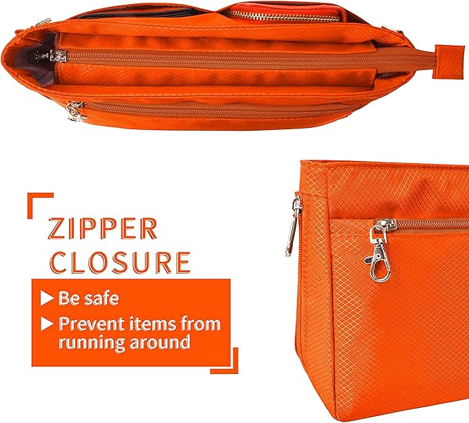 Vercord Expandable Nylon Handbag Purse Organizer Insert Liner Shaper Bag in Bag Orange XLarge
