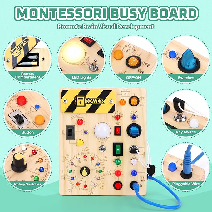 Grarain Busy Board for Toddlers - Montessori Educational Toy for 1-3 Year Old Boys & Girls | Travel-Friendly Sensory Learning Activity | Ideal for Kids with Autism(Clocks Busy Board)