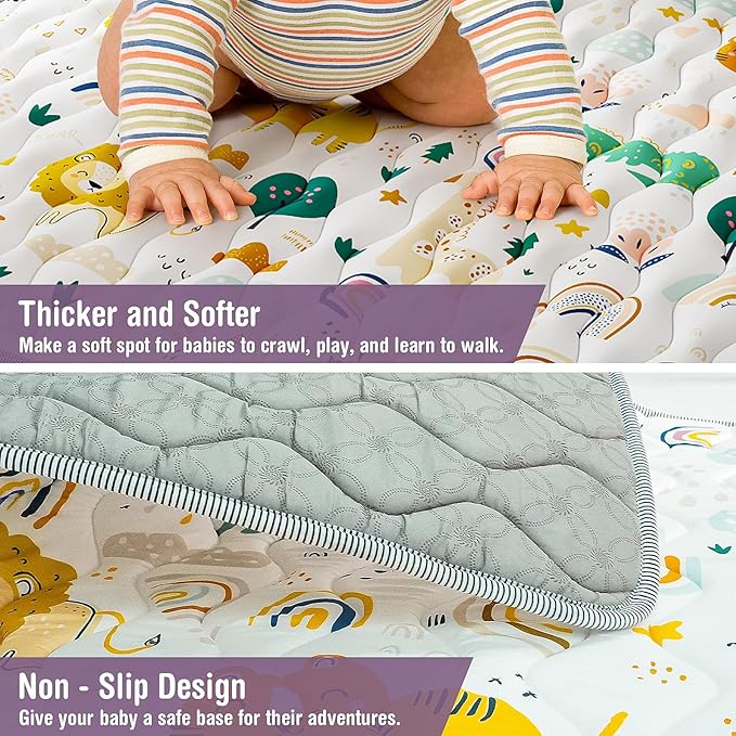 Baby Play Mat for Floor, 71"x59" Thickened Playpen Mat, Soft Non-Slip Baby Play Mat, Foldable & Machine Washable, Portable Waterproof Crawling Playmats for Infants & Toddlers, Rainbow and Animal