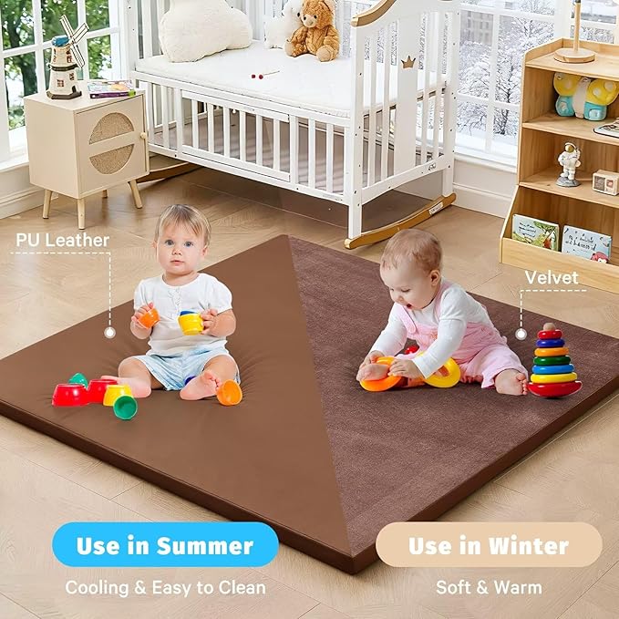 Waterproof Baby Play Mat for Floor 1.3"Thick Memory Foam 47 * 47 Cushion Playpen Playmat Tummy Time Nursery Rug Pad Mattress Create Soft & Safe Area for Infants,Toddler,Kids,Chestnut